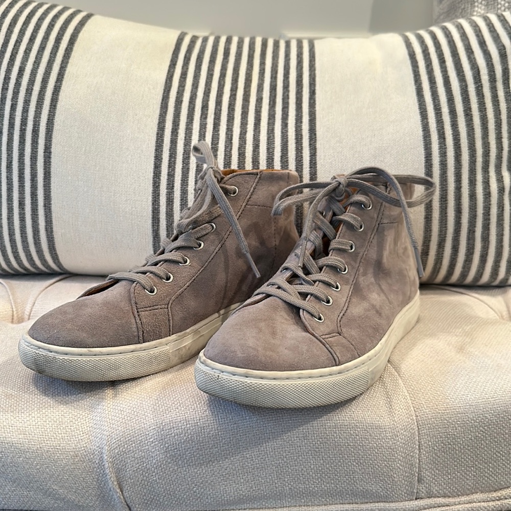 7.5 Polo Ralph Lauren suede neutral gray pair of sneakers. Excellent condition.